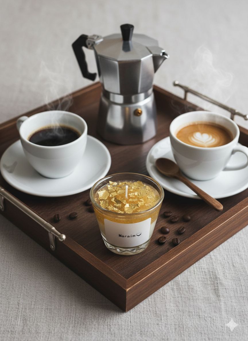 شمعة الذهب المتلألئ - ديكور لعشاق القهوة