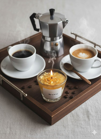 شمعة الذهب المتلألئ - ديكور لعشاق القهوة